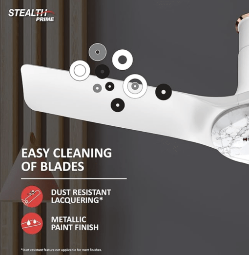 Havells 1200mm Stealth Prime BLDC BLDC Motor Ceiling Fan | Most Silent & Premium, 5 Star with RF Remote, 100% Copper | Upto 55% Energy Saving, Timer, Memory Backup | (Pack of 1, Marbel Pearl White) - Image 4